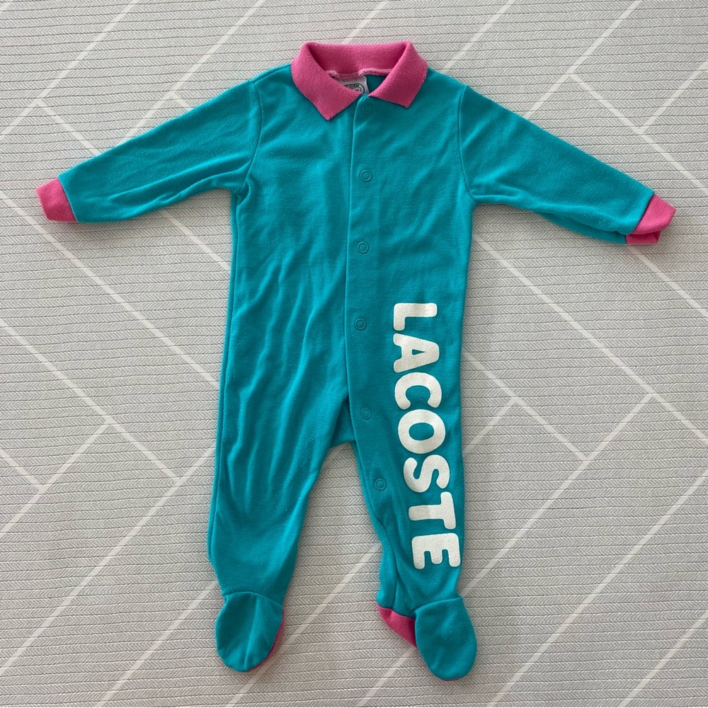 VTG) Lacoste Teal and Pink One Piece unisex baby size 12-18lb(3-6M)